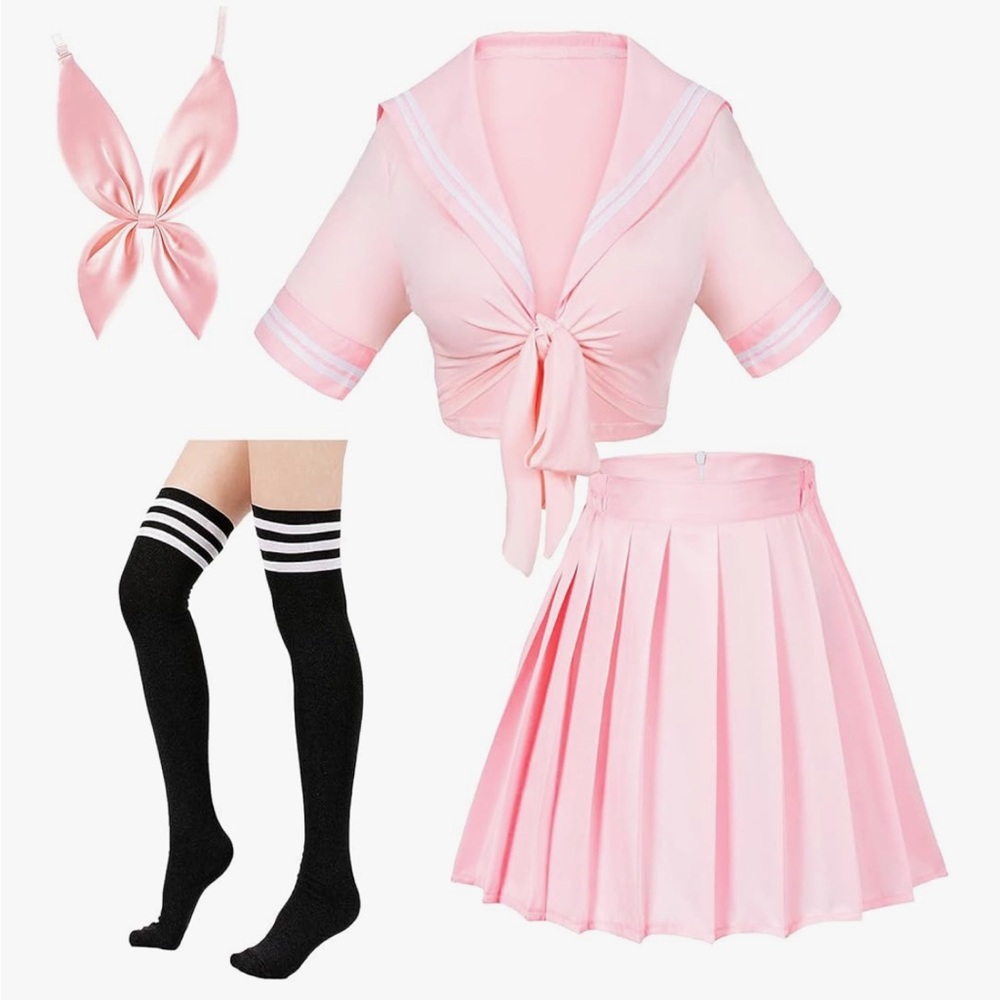 Japanese Anime Schoolgirl Harajuku Bow Tie Pleated Skirt